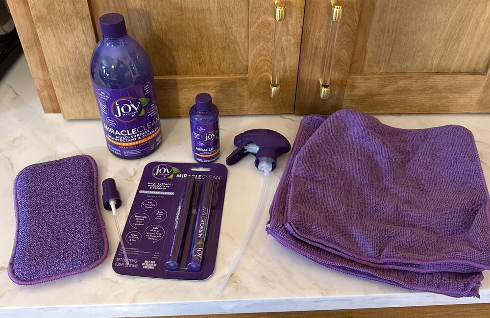 Joy Mangano Miracle Clean Orange Blossom 28oz, 3.4Oz , .29 Oz Bot Sponge, 7 Rags